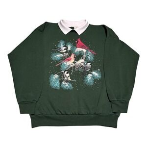 Vintage Cotton Grove Christmas‎ Bird Cotton Blend Collared Sweatshirt Women's L